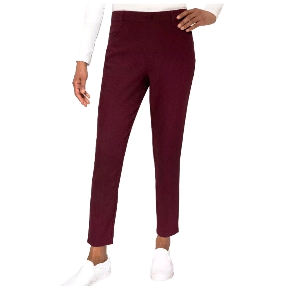 Mario Serrani Italy Burgundy Textured Jacquard Slim Ankle Pants Womens Large